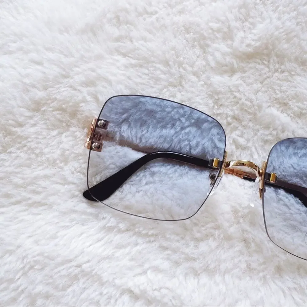 Laurel Clear Blue Rimless Sleek Sunglasses - Picture 2 of 11